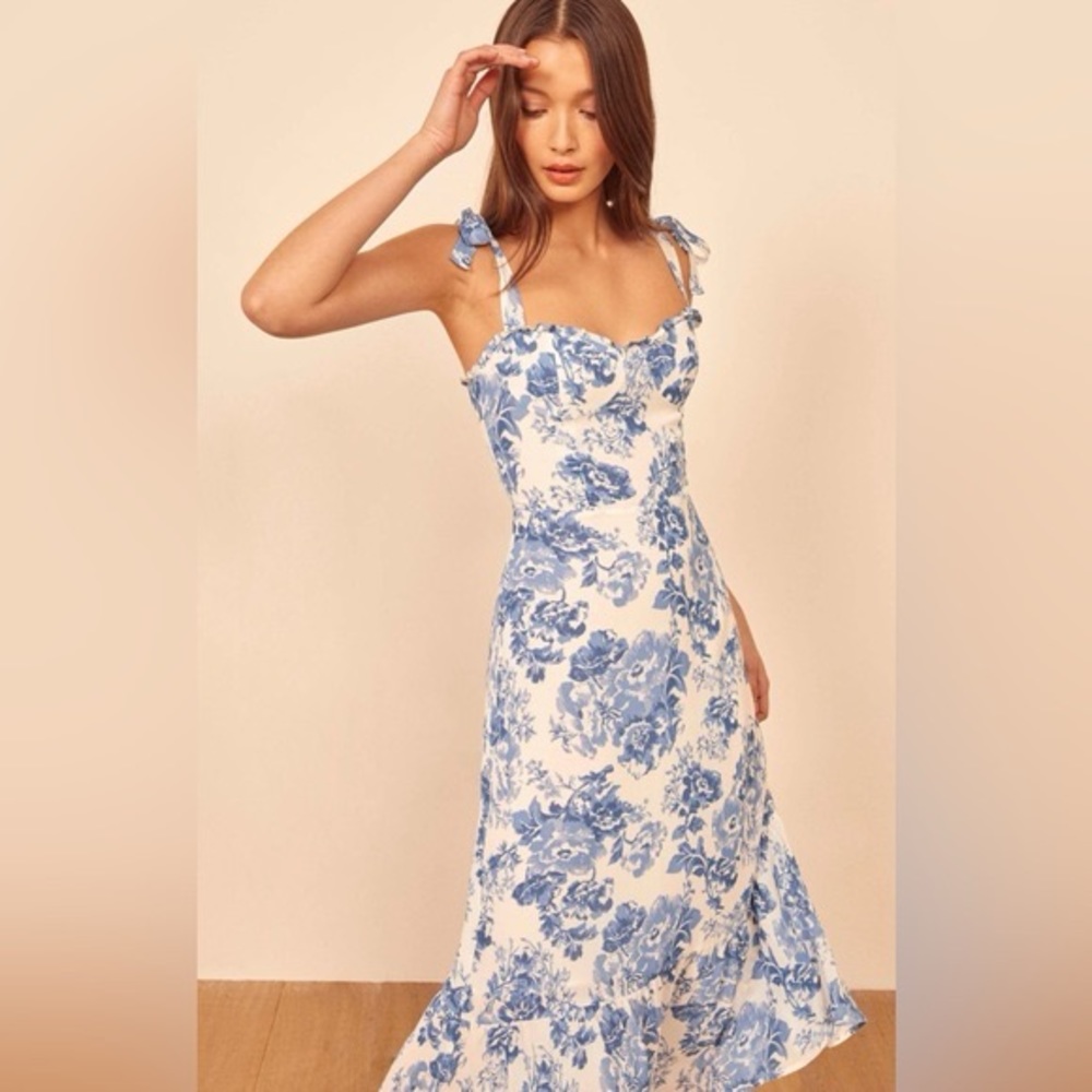 Reformation Nikita Dress Blue Flowers